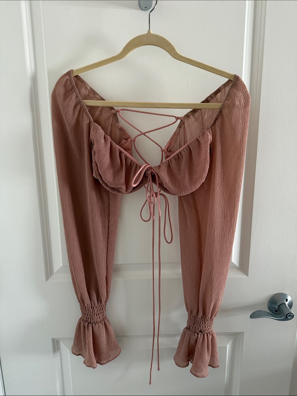 White Fox Boutique Dusty Rose Lace-Up Crop Top